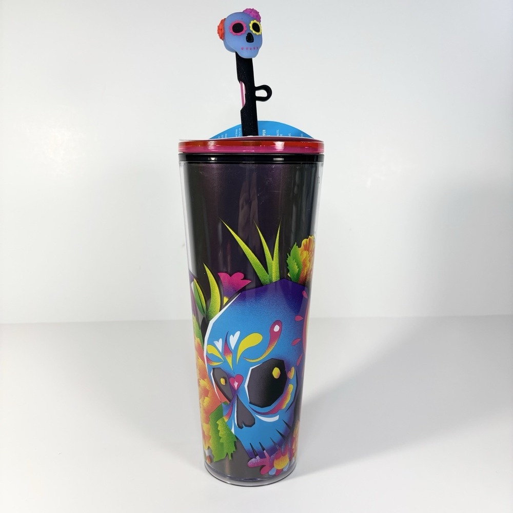 Starbucks 2025 Dia De Los Muertos Tumbler 24oz Straw Glow In The Dark NEW!